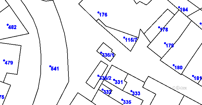 Parcela st. 336/1 v KÚ Milešovice, Katastrální mapa