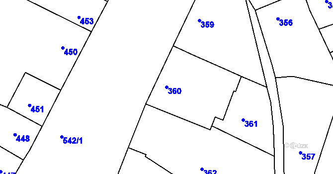 Parcela st. 360 v KÚ Milešovice, Katastrální mapa