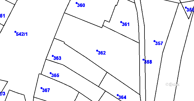 Parcela st. 362 v KÚ Milešovice, Katastrální mapa