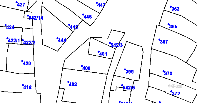 Parcela st. 401 v KÚ Milešovice, Katastrální mapa