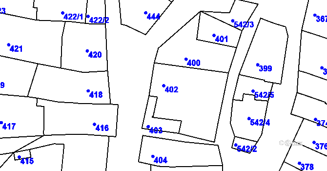 Parcela st. 402 v KÚ Milešovice, Katastrální mapa