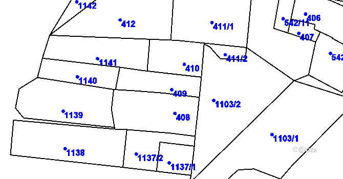 Parcela st. 409 v KÚ Milešovice, Katastrální mapa