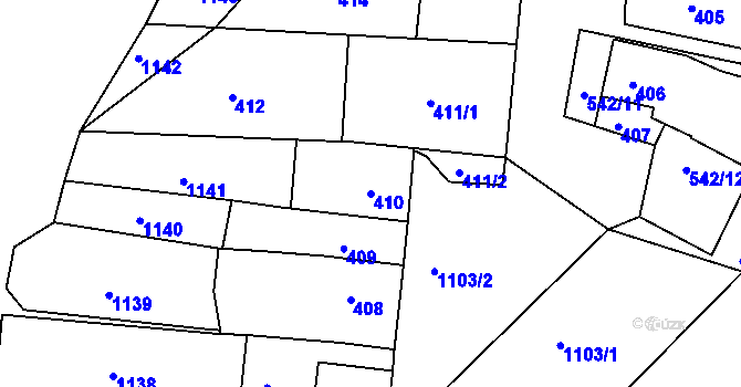 Parcela st. 410 v KÚ Milešovice, Katastrální mapa