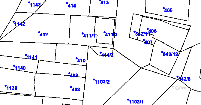Parcela st. 411/2 v KÚ Milešovice, Katastrální mapa