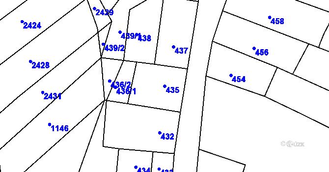 Parcela st. 435 v KÚ Milešovice, Katastrální mapa