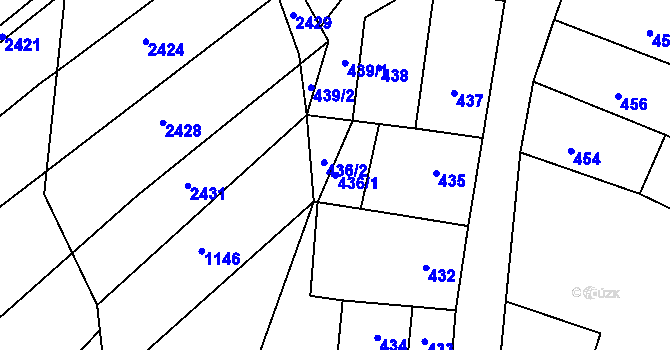 Parcela st. 436/1 v KÚ Milešovice, Katastrální mapa