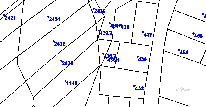 Parcela st. 436/2 v KÚ Milešovice, Katastrální mapa