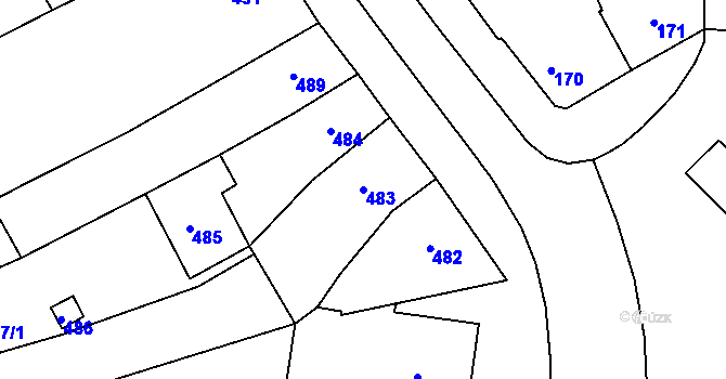 Parcela st. 483 v KÚ Milešovice, Katastrální mapa