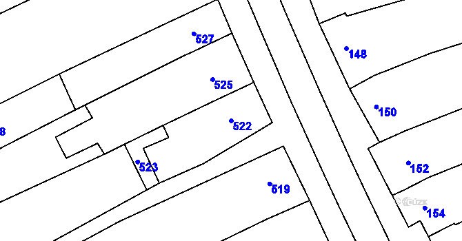 Parcela st. 522 v KÚ Milešovice, Katastrální mapa