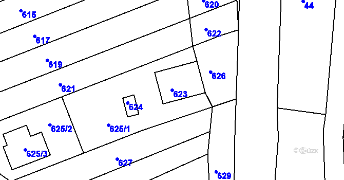 Parcela st. 623 v KÚ Milešovice, Katastrální mapa