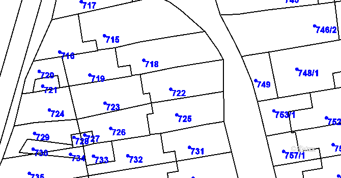 Parcela st. 722 v KÚ Milešovice, Katastrální mapa