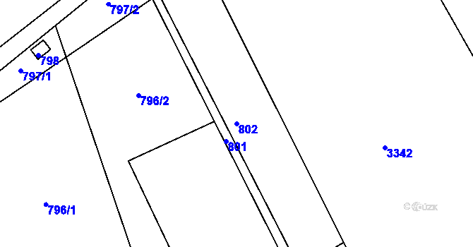 Parcela st. 802 v KÚ Milešovice, Katastrální mapa