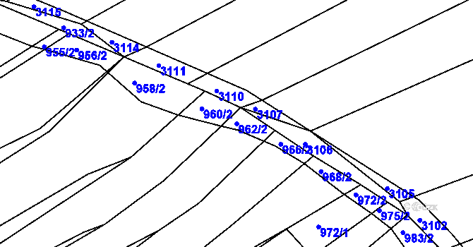 Parcela st. 962/2 v KÚ Milešovice, Katastrální mapa