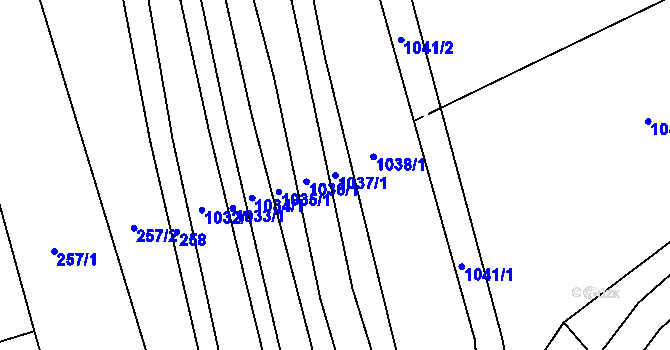 Parcela st. 1037/1 v KÚ Milešovice, Katastrální mapa