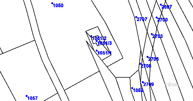 Parcela st. 1051/1 v KÚ Milešovice, Katastrální mapa