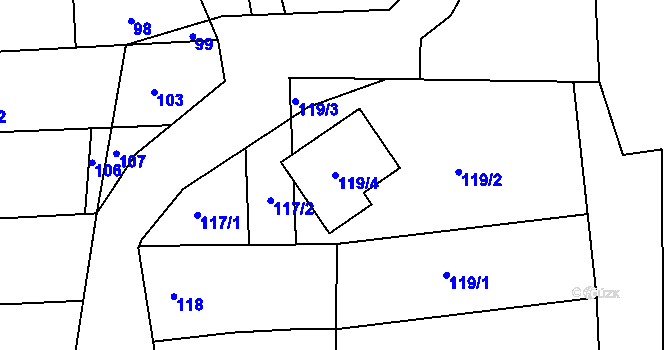 Parcela st. 119/4 v KÚ Milešovice, Katastrální mapa