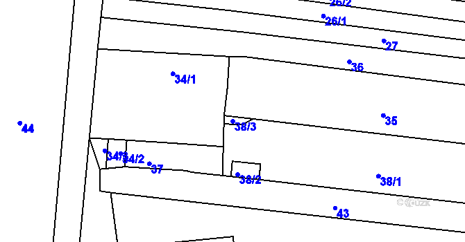 Parcela st. 38/3 v KÚ Milešovice, Katastrální mapa