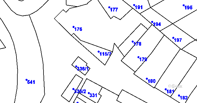 Parcela st. 115/7 v KÚ Milešovice, Katastrální mapa