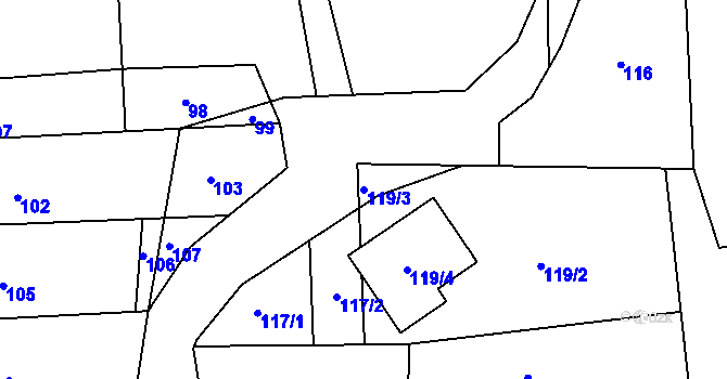 Parcela st. 119/3 v KÚ Milešovice, Katastrální mapa