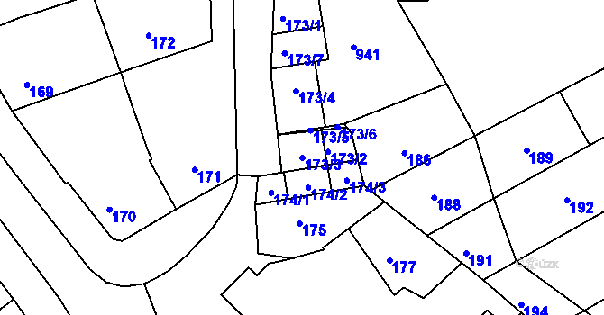 Parcela st. 173/3 v KÚ Milešovice, Katastrální mapa