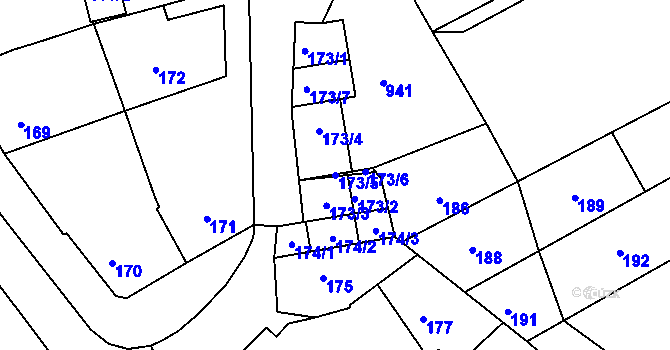 Parcela st. 173/5 v KÚ Milešovice, Katastrální mapa