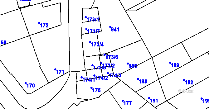 Parcela st. 173/6 v KÚ Milešovice, Katastrální mapa