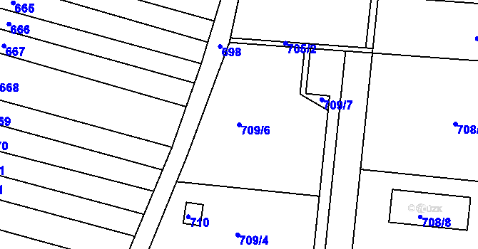 Parcela st. 709/6 v KÚ Milešovice, Katastrální mapa