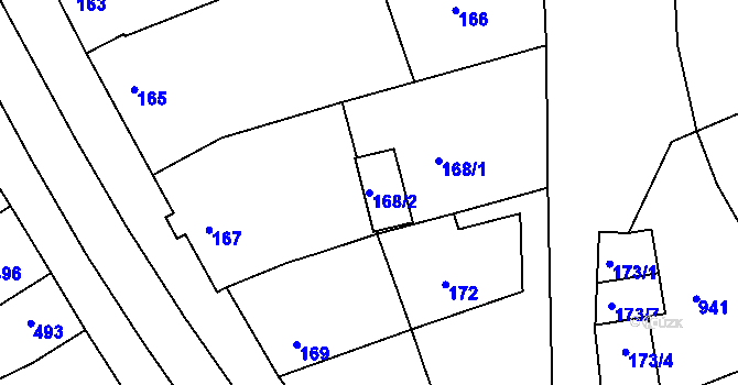 Parcela st. 168/2 v KÚ Milešovice, Katastrální mapa