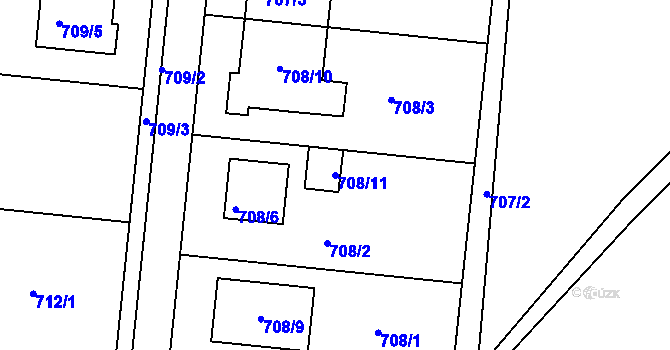 Parcela st. 708/11 v KÚ Milešovice, Katastrální mapa