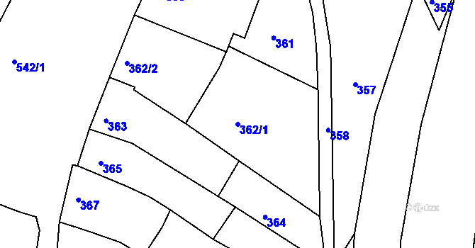 Parcela st. 362/1 v KÚ Milešovice, Katastrální mapa