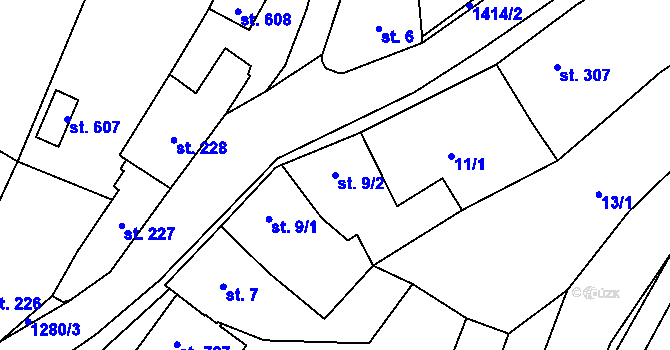 Parcela st. 9/2 v KÚ Miletín, Katastrální mapa