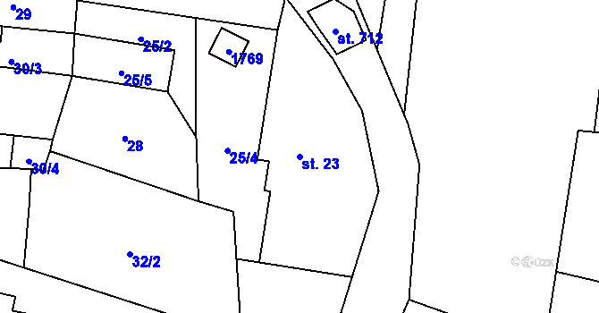 Parcela st. 23 v KÚ Miletín, Katastrální mapa