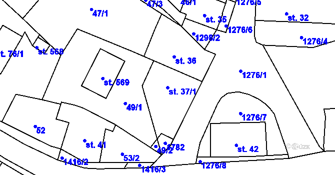 Parcela st. 37/1 v KÚ Miletín, Katastrální mapa