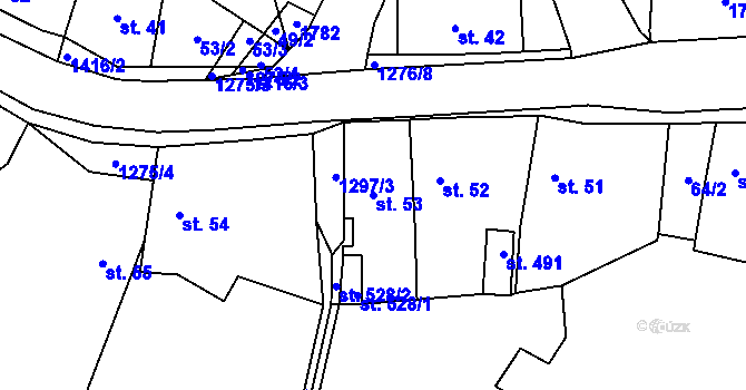 Parcela st. 53 v KÚ Miletín, Katastrální mapa