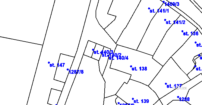 Parcela st. 140/2 v KÚ Miletín, Katastrální mapa