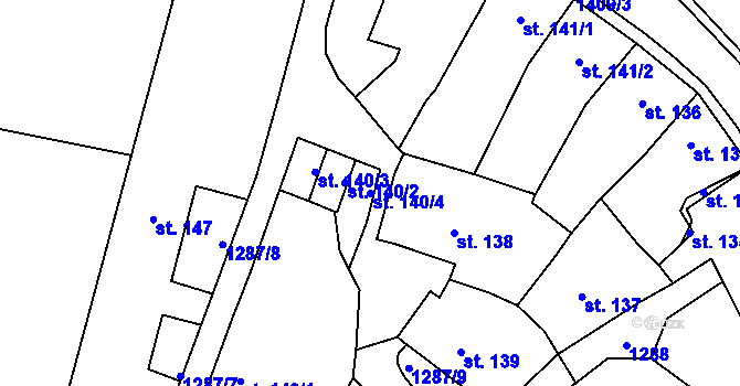 Parcela st. 140/4 v KÚ Miletín, Katastrální mapa