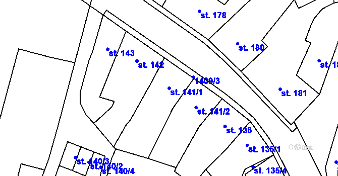 Parcela st. 141/1 v KÚ Miletín, Katastrální mapa