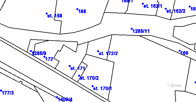 Parcela st. 172/2 v KÚ Miletín, Katastrální mapa