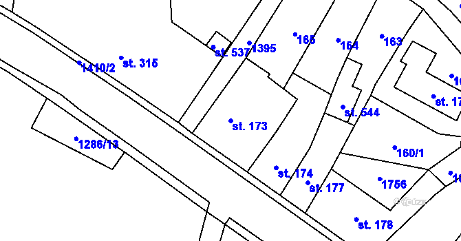 Parcela st. 173 v KÚ Miletín, Katastrální mapa