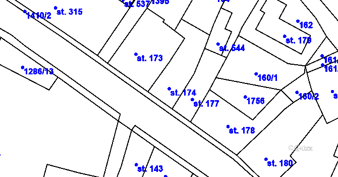 Parcela st. 174 v KÚ Miletín, Katastrální mapa