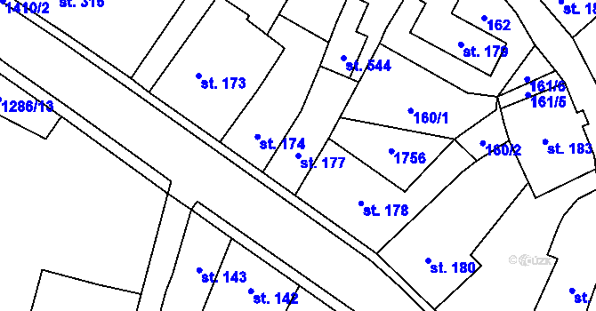 Parcela st. 177 v KÚ Miletín, Katastrální mapa