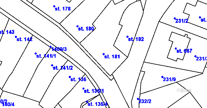 Parcela st. 181 v KÚ Miletín, Katastrální mapa