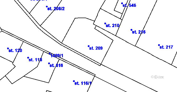 Parcela st. 209 v KÚ Miletín, Katastrální mapa