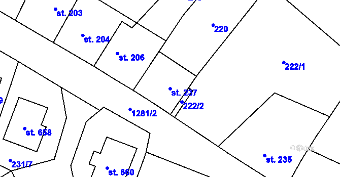 Parcela st. 237 v KÚ Miletín, Katastrální mapa