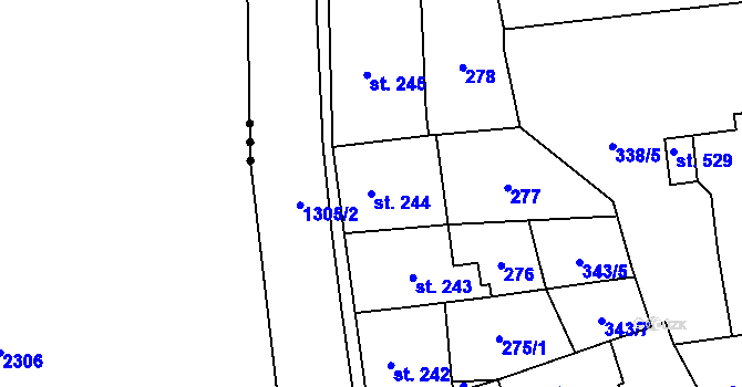 Parcela st. 244 v KÚ Miletín, Katastrální mapa