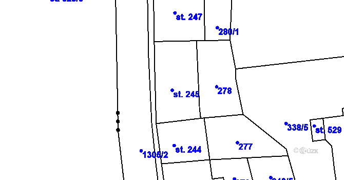 Parcela st. 245 v KÚ Miletín, Katastrální mapa