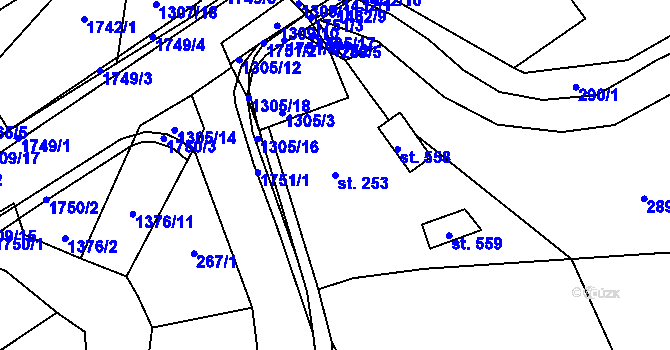 Parcela st. 253 v KÚ Miletín, Katastrální mapa