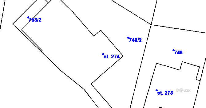 Parcela st. 274 v KÚ Miletín, Katastrální mapa