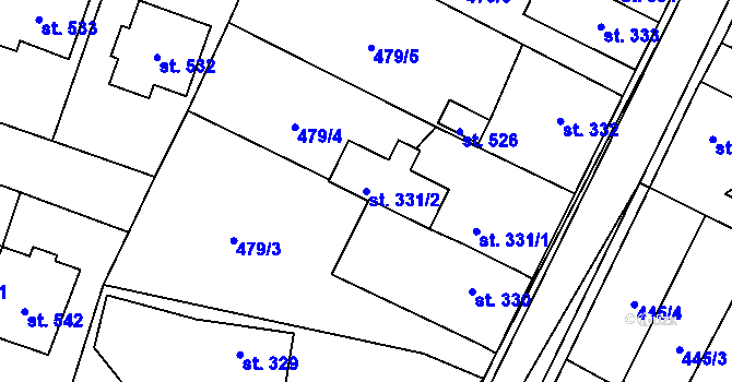 Parcela st. 331/2 v KÚ Miletín, Katastrální mapa