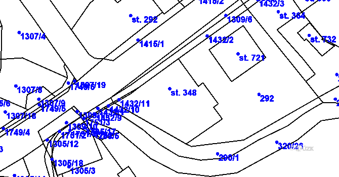 Parcela st. 348 v KÚ Miletín, Katastrální mapa